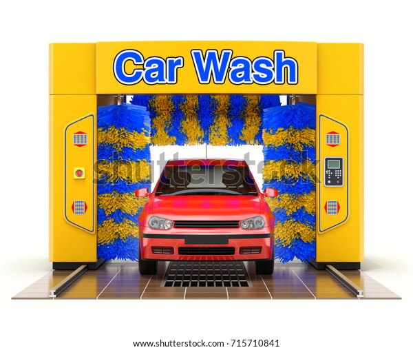 Automatic Car Wash Machine Red Car Stockillustration 715710841