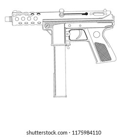 Graphic Black White Detailed Uzi Submachine Stock Vector (Royalty Free ...