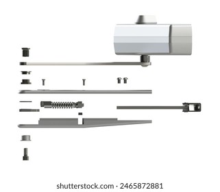 Automatic hydraulic device, leaver hinge 3D rendering