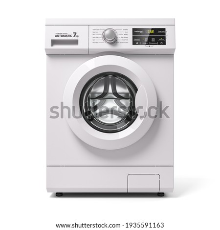 Automatic washing machine, front view. 3d render on white background