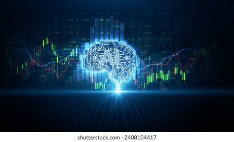 Automatically trading bot, Software analyzes market data and executes trades automatically, Using artificial intelligence algorithms, 3d rendering