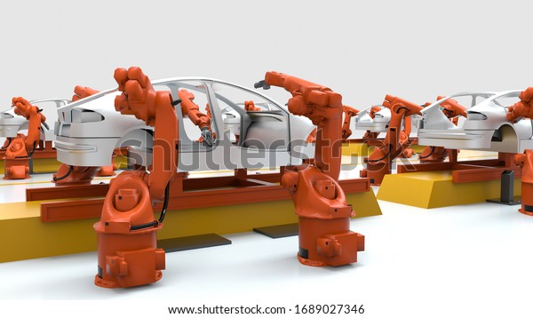 Automobile\
Production Robots Producings Cars 3D\
image