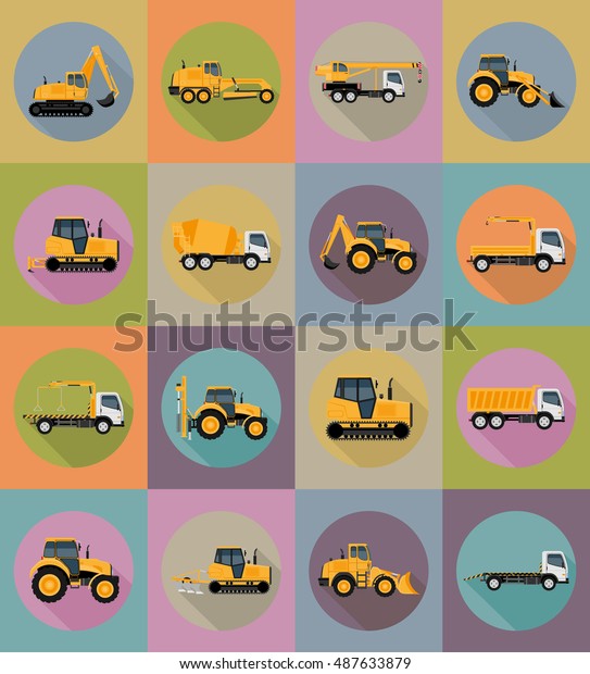 automobile transport for repair\
and construction flat icons illustration isolated on\
background