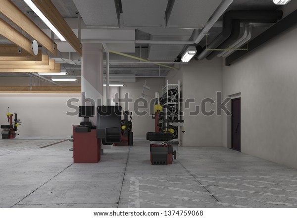 Automotive workshop,\
service station. 3D\
render