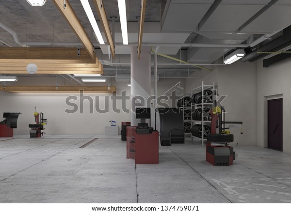 Automotive workshop,\
service station. 3D\
render
