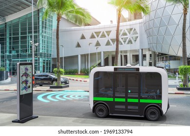 Autonomous Bus Self Driving On Road, Smart Vehicle Technology Concept, 3d Rendering