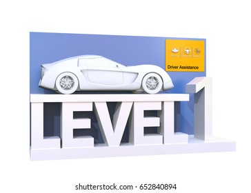 Autonomous Car Classification Of Level 1. 3D Rendering Image.