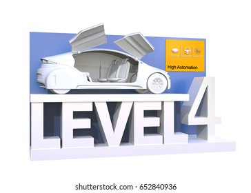 Autonomous Car Classification Of Level 4. 3D Rendering Image.