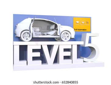 Autonomous Car Classification Of Level 5. 3D Rendering Image.