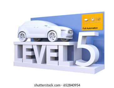 Autonomous Car Classification Of Level 5. 3D Rendering Image.