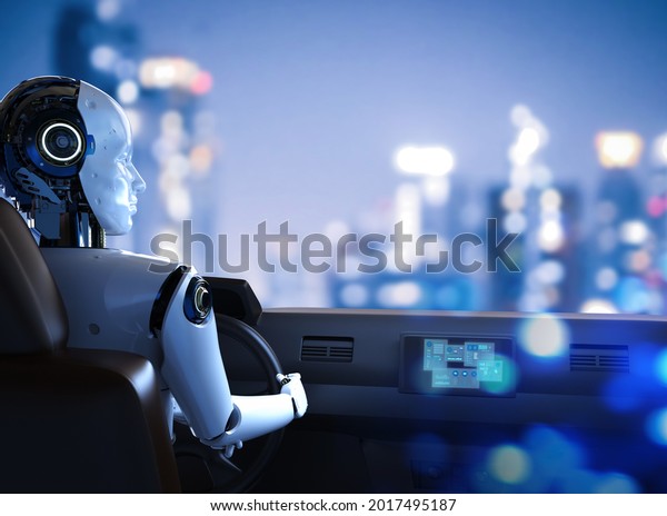 Autonomous\
car concept with 3d rendering cyborg drive\
car