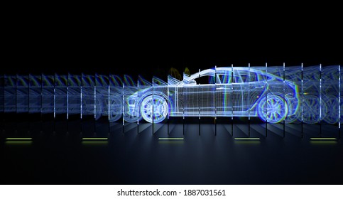 Autonomous Driverless Self Driving Vehicle With Lidar Technology 3D Illustration