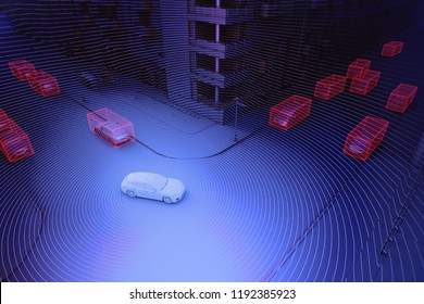 Autonomous driving concept illustration - 3d rendering showing lidar sensor use
