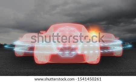 Autonomous self drive vehicle.Driverless car. Self driving vehicle.various automotive sensing system.3D rendering. Imagine de stoc © 