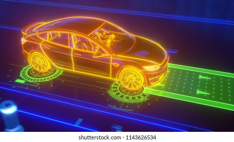 Autonomous Self Driving Electric Car Rides Stock Illustration ...