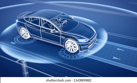 Autonomous Self Driving Electric Car Change Stock Illustration 1121978573