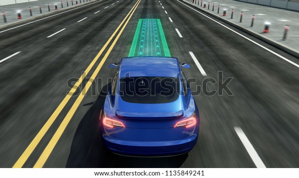 Autonomous self driving electric car
change the lane and overtakes city vehicle 3d
rendering