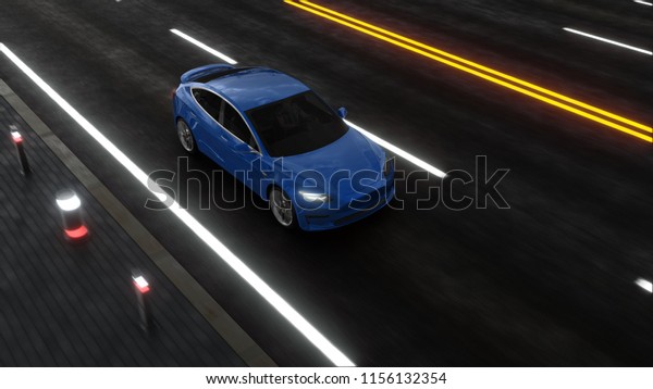 Autonomous self driving electric car rides on
the road 3d
rendering