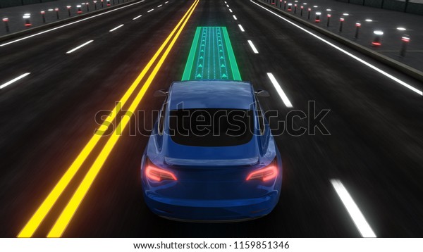 Autonomous self driving electric car change the
lane and overtakes city
vehicle