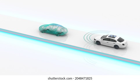 Autonomous Self Driving Vehicle. Futuristic Driverless Car with lidar technology 3D Illustration