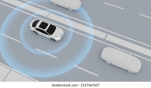 Autonomous Self Driving Vehicle. Futuristic Driverless Car With Lidar Technology 3D Illustration