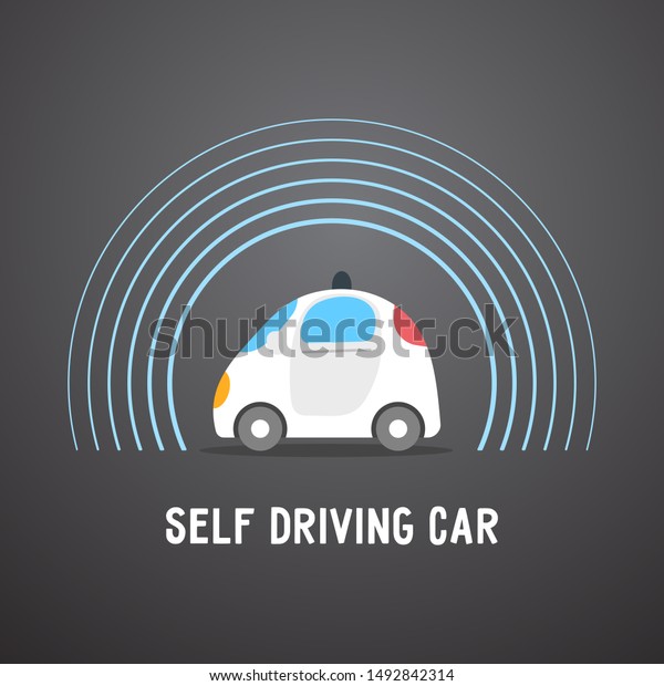 Autonomous self-driving automobile. Sensors\
smart car. Driverless vehicle\
illustration.