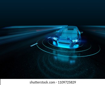 Autopilot driverless vehicle - 3D rendering