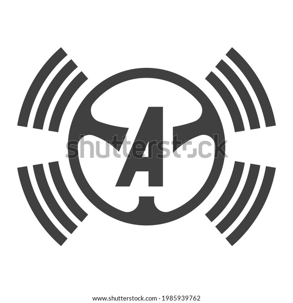 Autopilot system icon. An\
image of the autopilot button in cars. A simple linear depiction of\
a rudder and communication waves around it. Isolated on white\
background.