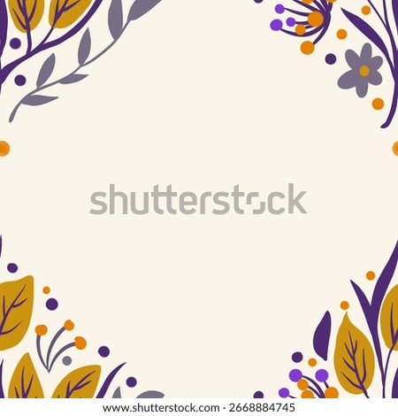 Autum Winter Pattern Background Illustration For Cover, Banner, Notes. Fall Winter Aesthetic Background.  Plant And Flower Pattern Background. 