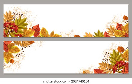 Autumn background. Banners with colorful autumn leaves and berries. Leaf fall. Illustration - Powered by Shutterstock