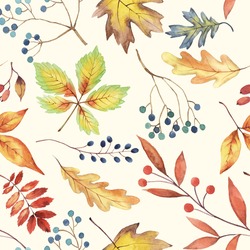 Herbsthintergrund. Handgezeichnete Herbsttextur Mit Blättern, Ästen, Beeren. 