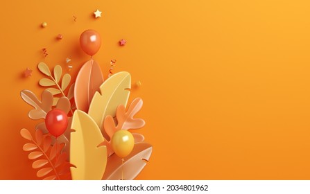 Autumn background with orange leaves balloon, copy space text, 3D rendering illustration - Powered by Shutterstock