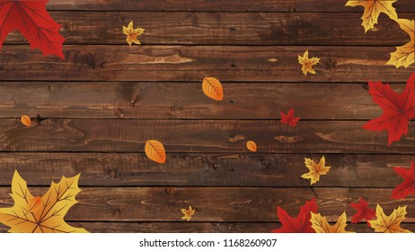 Autumn background - Textured wooden background with autumn yellow leaves - Shutterstock ID 1168260907