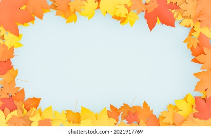 autumn background with warm colored leaves and and space in the center for text or design. 3d render - Shutterstock ID 2021917769