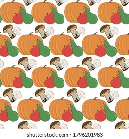 Autumn cute cartoon seamless pattern  Vegetable fruit  leaves  acorns  mushrooms  Easy for design fabric  textile  print  icon for cover  t  shirt print  label  banner  paper  invitation cards design 