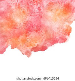 Autumn, Fall Watercolor Abstract Background With Uneven Artistic Edge. Red And Orange Watercolour Stains Texture. Painted Aquarelle Template For Cards, Banners, Text Design.