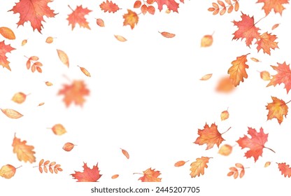 Autumn falling leaves frame. Autumnal foliage fall and orange maple leaves flying in wind motion blur. - Powered by Shutterstock