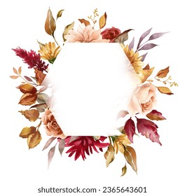 Autumn floral frame set. Fall wreath. Rusty flowers border. Terracotta wedding. Thanksgiving card. Hand painted illustration on white background
 Stock Illustration