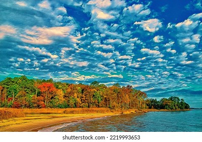 Autumn Foliage, Chesapeake Bay Shoreline, Illustration 