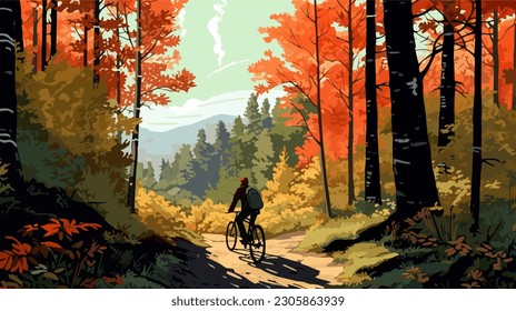 Autumn Forest Bike Ride, Digital Vector Art - Powered by Shutterstock