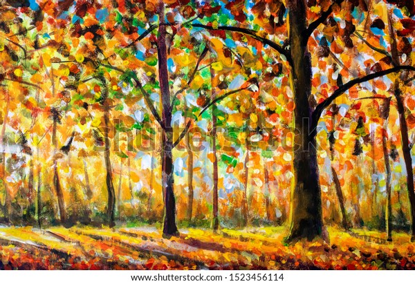 Autumn forest landscape oil\
painting