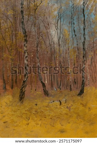 Similar – Image, Stock Photo Impressionist autumn scene of fields and oak forest