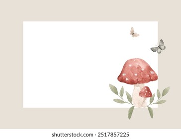 Autumn frame. Frame with mushrooms. Festive events. Wedding invitation. Greeting card. Vintage watercolor. Event. Scrubbooking. Poster, album. Forest motifs. Autumn. November, October. - Powered by Shutterstock