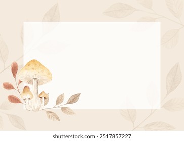 Autumn frame. Frame with mushrooms. Festive events. Wedding invitation. Greeting card. Vintage watercolor. Event. Scrubbooking. Poster, album. Forest motifs. Autumn. November, October. - Powered by Shutterstock