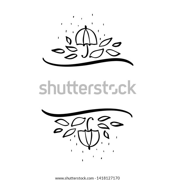 Autumn illustration leaves and umbrella\
border frame with space text background. Black brush doodle sketch\
with gourds for thanksgiving day\
holiday