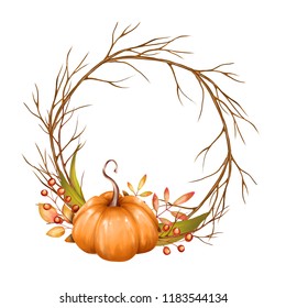 Watercolor Illustration Beautiful Autumn Wreath Orange Stock ...