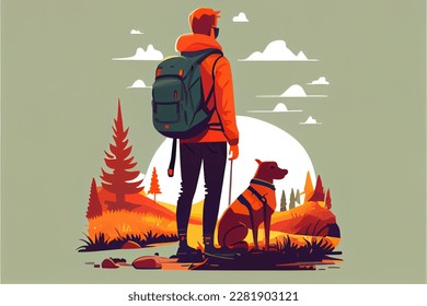 Autumn journey of a man with a dog, background - Powered by Shutterstock