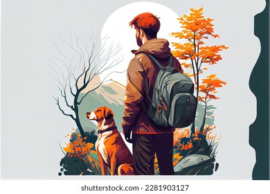 Autumn journey of a man with a dog, background - Powered by Shutterstock