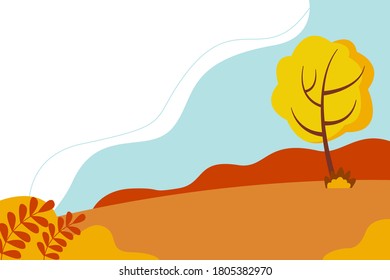 Autumn Landscape Of The Park With Trees And Flowers. Cute Background In Flat Style.