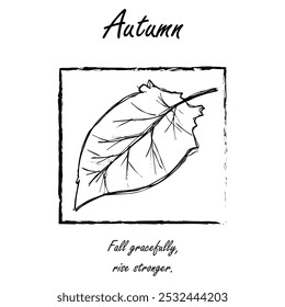 Autumn leaf botanical greeting card. Seasonal poster, postcard, coloring page, with a quote "Fall gracefully, rise stronger." - Powered by Shutterstock